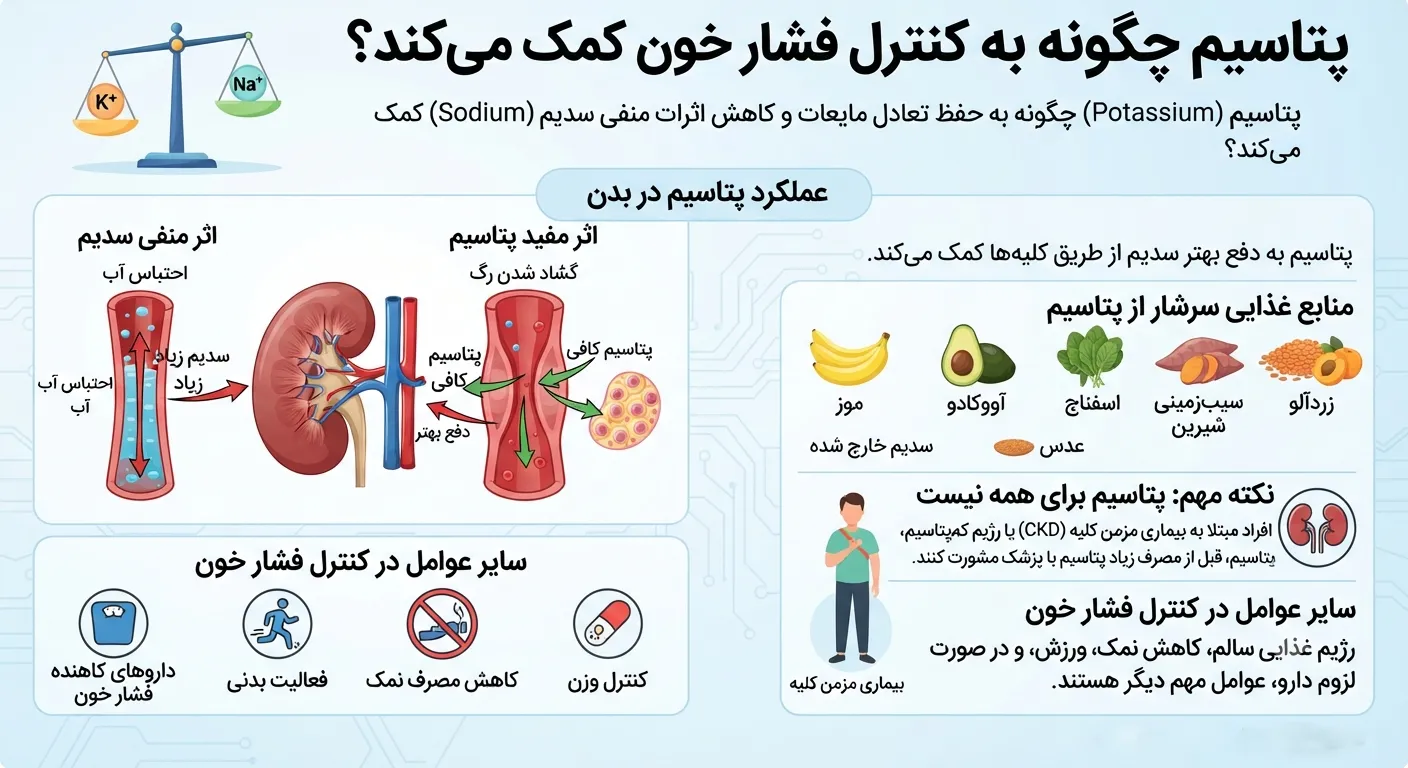 پتاسیم چگونه به کنترل فشار خون کمک میکند؟ پتاسیم چگونه به کنترل فشار خون کمک میکند؟